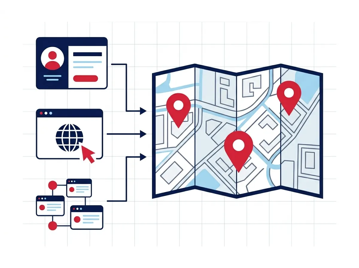 Illustration of a question mark beside a stylized search results page representing common local SEO questions